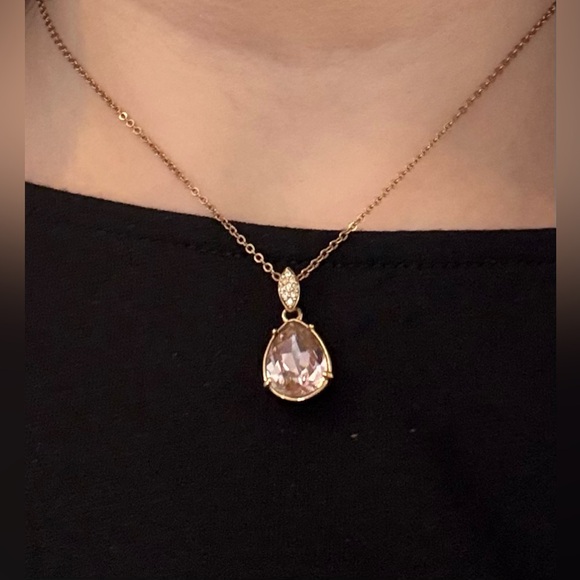 Swarovski Gold Necklace with Teardrop Rose Pendant - Picture 2 of 5